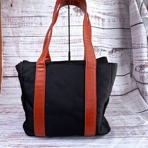 Dr. Browns Diaper Bag Breast Pump Tote Black Canvas Brown Straps Marble Lining‎